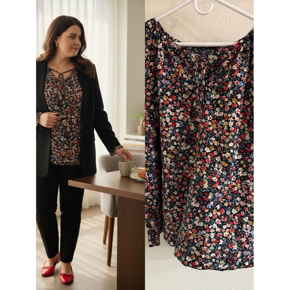 Shein Floral Blouse 3XL Boho Peasant Top Flutter Sleeve Black